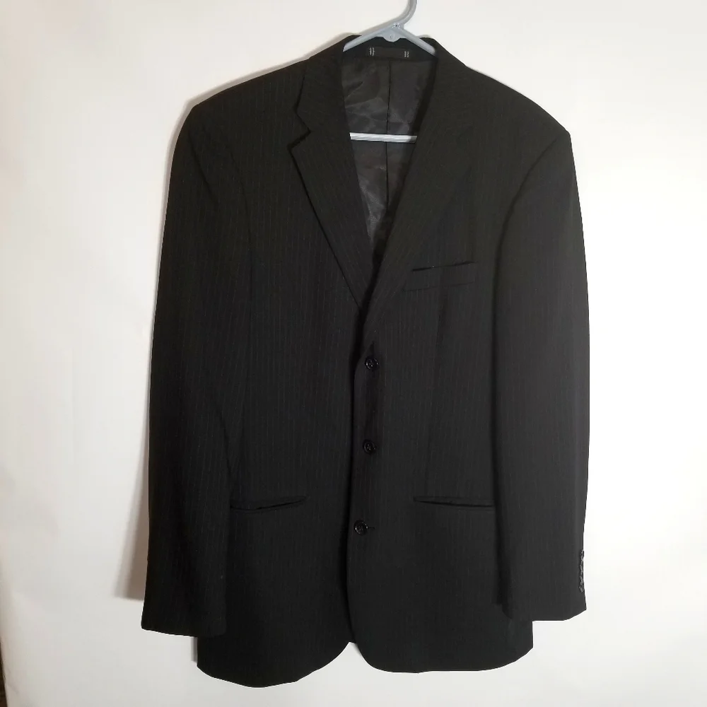 Emanuel Ungaro Blazer Men's 40L Wool Black Pinstripe 3 Button Suit Coat